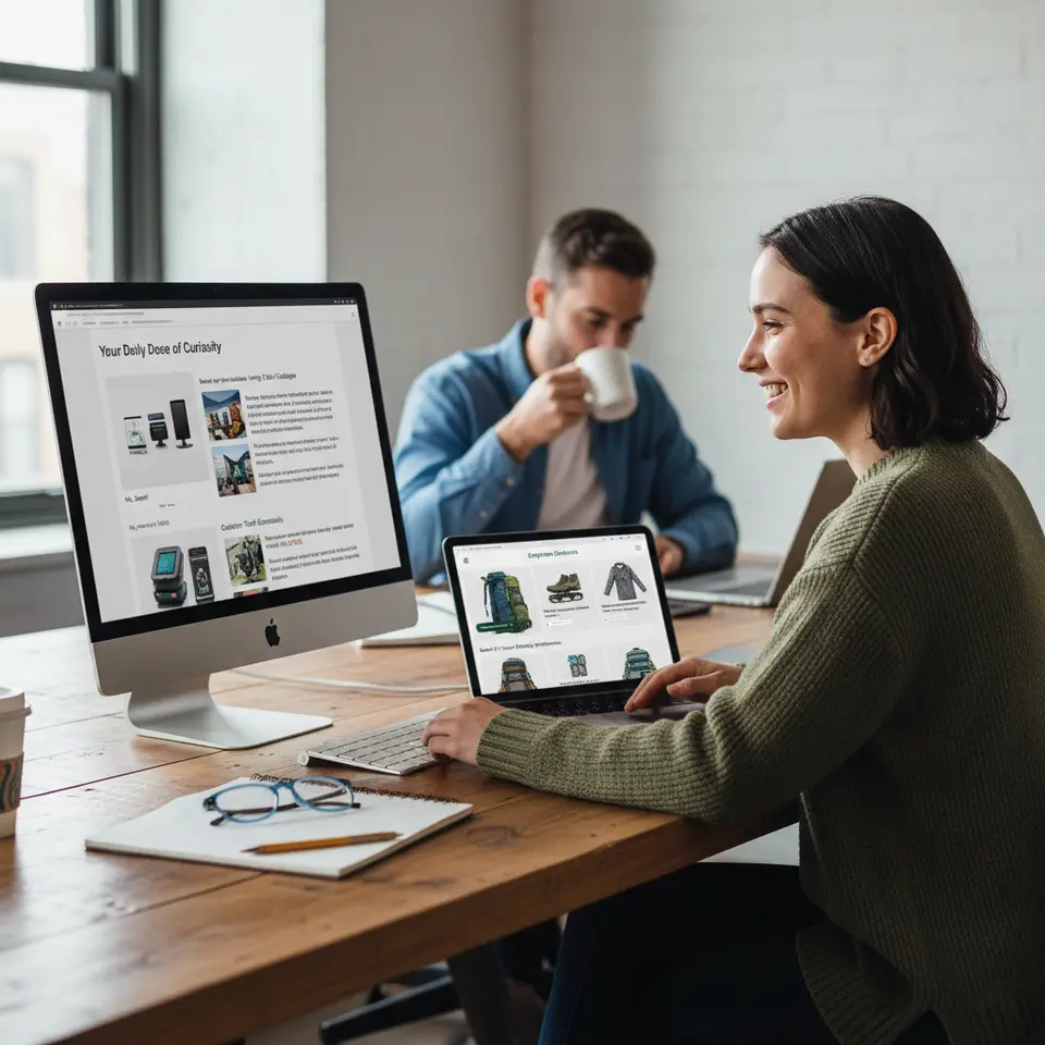 Multi-channel personalization in action: a dynamic email template populated with user-provided interests next to an ecommerce homepage displaying tailored product carousels and banners based on explicit customer preferences